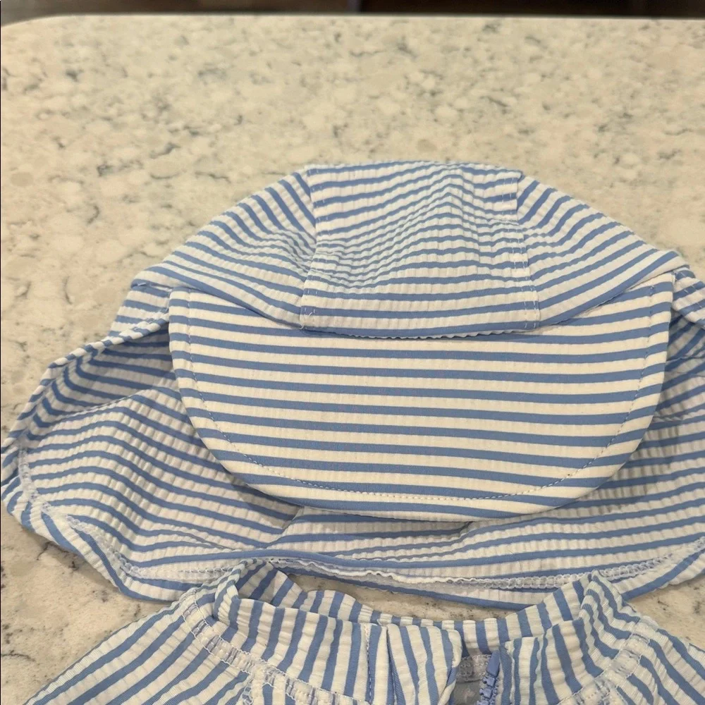 24 mo. Tommy Bahama One-Piece Seersucker Swim Suit in Blue and White Stripes